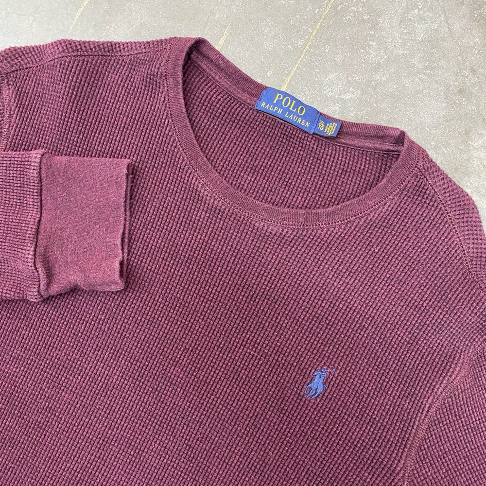 Polo Ralph Lauren Thermal Waffle Knit Long Sleeve‎ Shirt Burgundy Mens Size XL